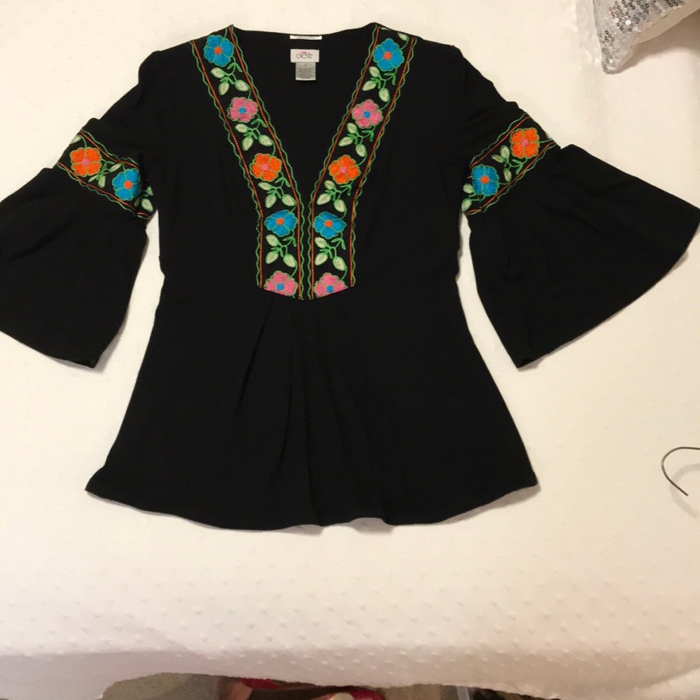 Stunning black embroidered floral top